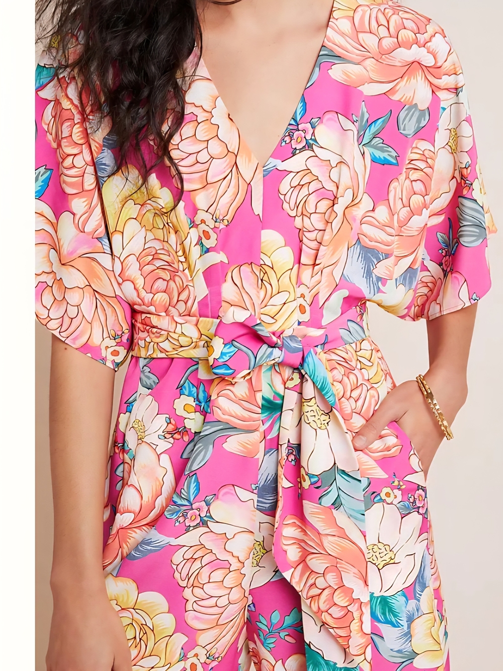FARM Rio Pink Floral Wide-Leg Jumpsuit Pants - Picture 3 of 7